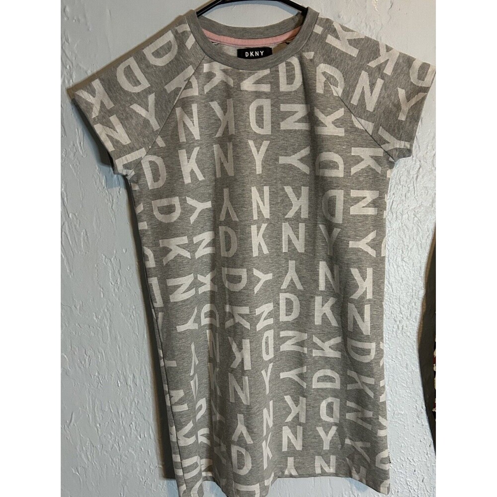 DKNY Long Shirt Dress T Shirt Short Sleeve Gray Size Womens XLarge Cotton